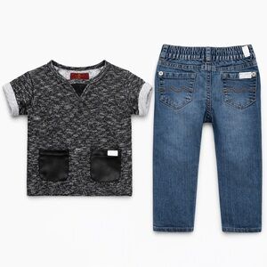 7 For All Mankind Girls 2-Piece Outfit 18M French Terry Tee & Stretch Jeans